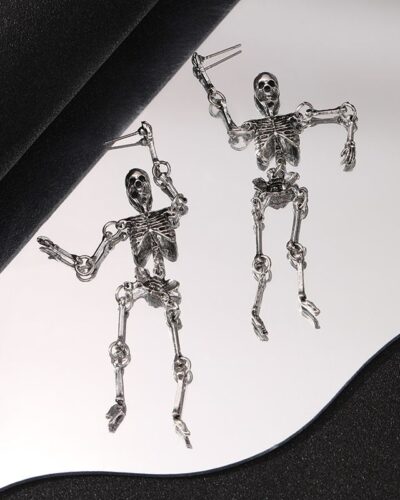 Mens Halloween Earrings with Skull Metal Pendant