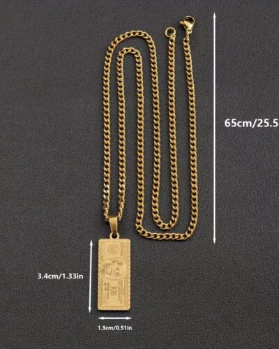 Alternative view of Mens Metal Necklace with US Dollar Bill Pendant