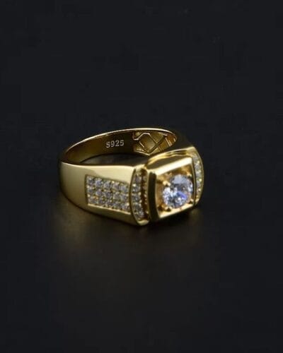 Mens Moissanite Ring in 18K Gold Plating 4
