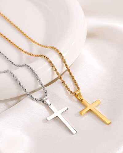 Alternative view of Mens Steel Cross Necklace with Rope Chain