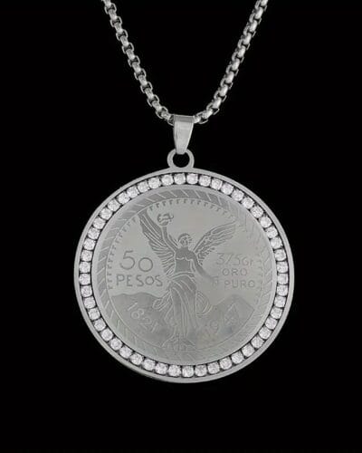 Mens Titanium Necklace with Statue of Liberty Round Pendant 2