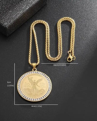 Mens Titanium Necklace with Statue of Liberty Round Pendant 3