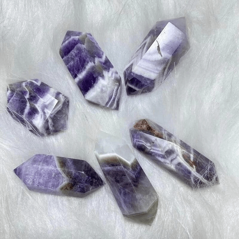 Mini Polished Chevron Amethyst Crystal Tower Wand