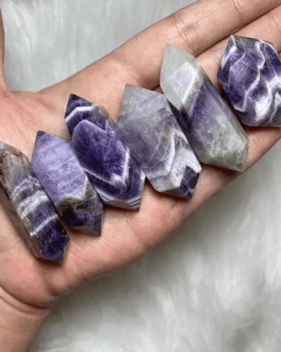 Mini Polished Chevron Amethyst Crystal Tower Wand