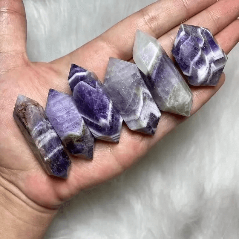 Mini Polished Chevron Amethyst Crystal Tower Wand