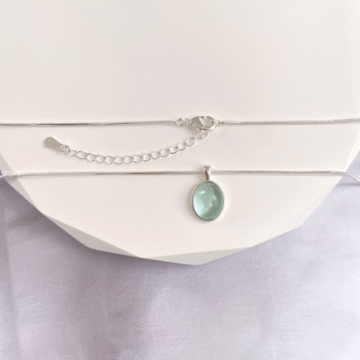 Minimalist Oval White Chalcedony Aquamarine Crystal Necklace