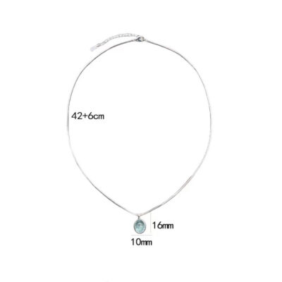 Minimalist Oval White Chalcedony Aquamarine Crystal Necklace