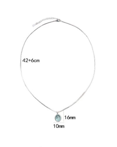 Minimalist Oval White Chalcedony Aquamarine Crystal Necklace