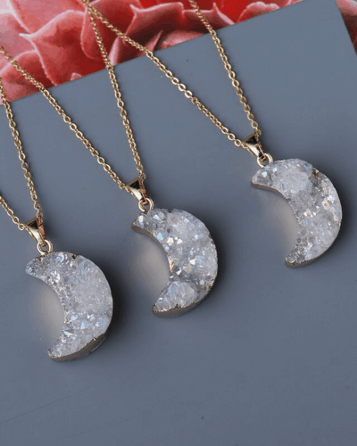 Moon Crystal Cluster Pendant Plating Necklaces Wholesale