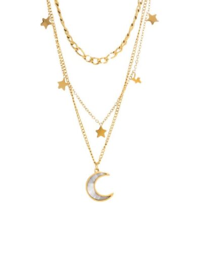 Alternative view of Moon Stars Stainless Steel 3-layered Necklace for Women