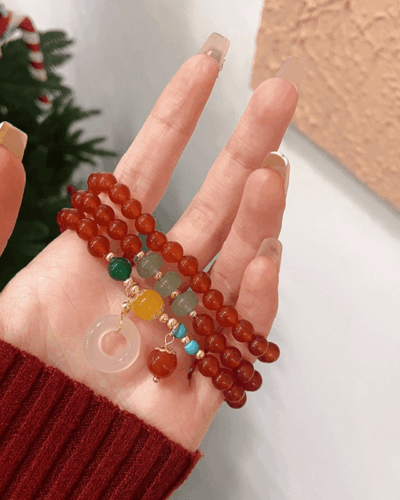 Bulk Dainty Layered Red Agate Carnelian Mala Bracelet