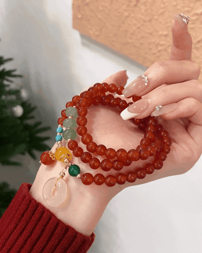 Bulk Dainty Layered Red Agate Carnelian Mala Bracelet