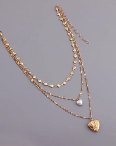 Alternative view of Multi-layered Heart Necklace Pearl Detachable Pendant Wholesale