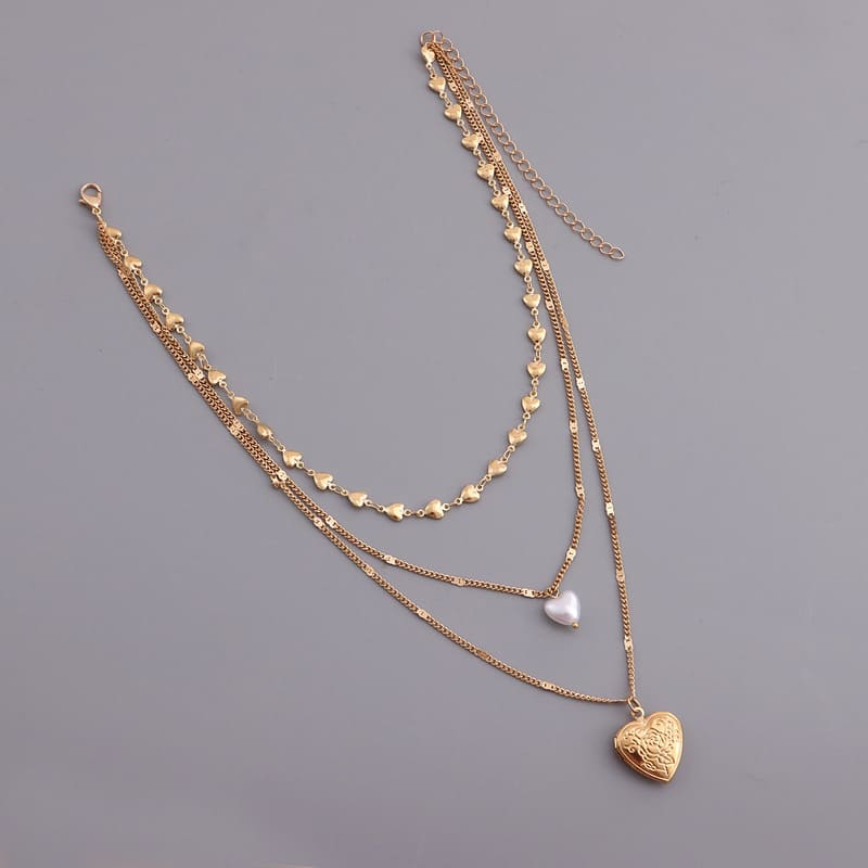Multi-layered Heart Necklace Pearl Detachable Pendant Wholesale - Imagen 2