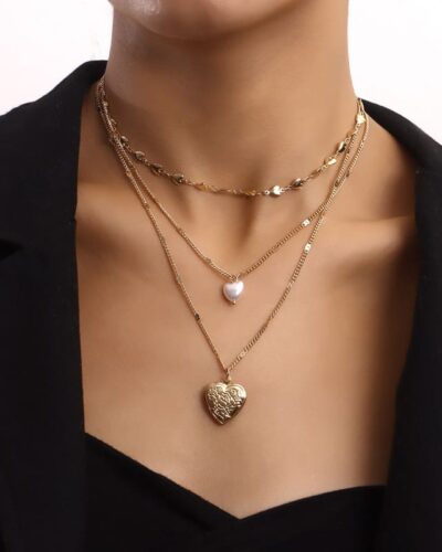 Multi-layered Heart Necklace Pearl Detachable Pendant (3)