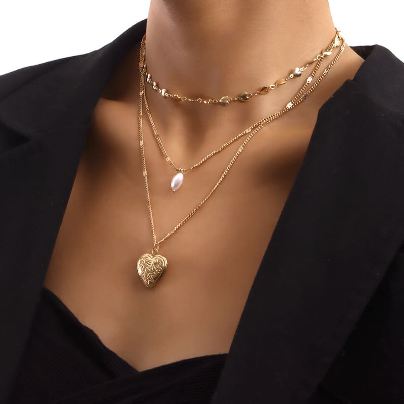 Multi-layered Heart Necklace Pearl Detachable Pendant Wholesale - Imagen 6