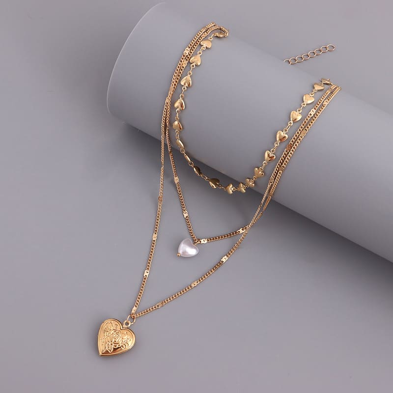 Multi-layered Heart Necklace Pearl Detachable Pendant Wholesale - Imagen 7