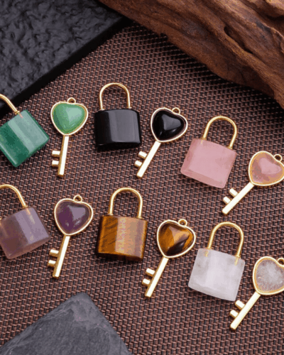Crystal Customized Couple Pendants Wholesale Lock & Key Set