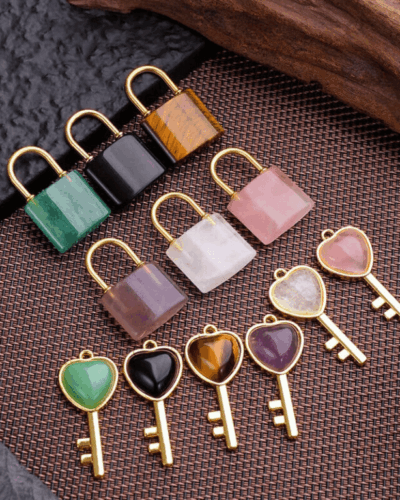 Crystal Customized Couple Pendants Wholesale Lock & Key Set