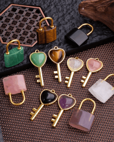 Crystal Customized Couple Pendants Wholesale Lock & Key Set