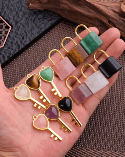 Crystal Customized Couple Pendants Wholesale Lock & Key Set