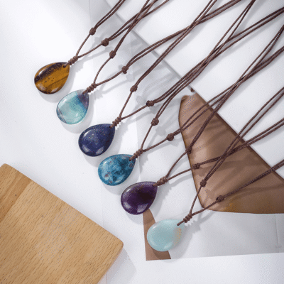 Natural Crystal Pendant Adjustable Woven Necklace Unisex