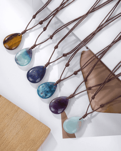 Natural Crystal Pendant Adjustable Woven Necklace Unisex