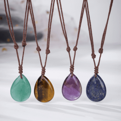 Natural Crystal Pendant Adjustable Woven Necklace Unisex