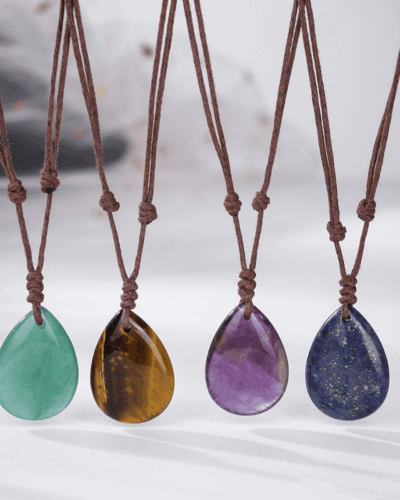 Natural Crystal Pendant Adjustable Woven Necklace Unisex