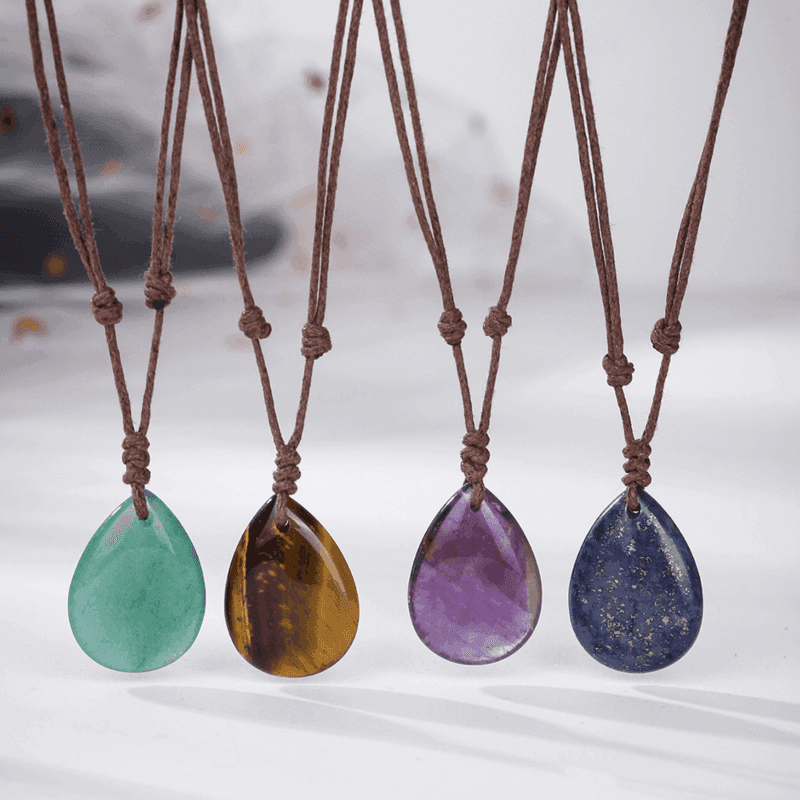 Natural Crystal Pendant Adjustable Woven Necklace Unisex