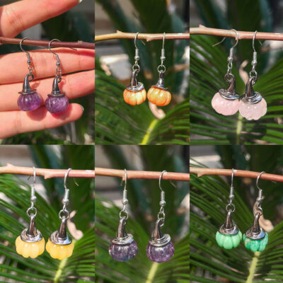 Natural Crystal Pumpkin Earring Santa Hat show