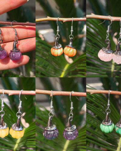 Natural Crystal Pumpkin Earring Santa Hat show