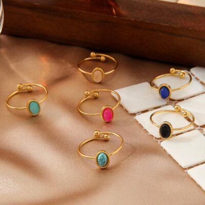 Natural Gemstone Stainless Steel Ring SHOW