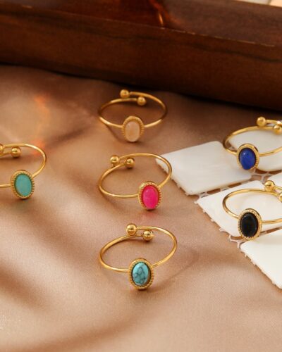 Natural Gemstone Stainless Steel Ring SHOW