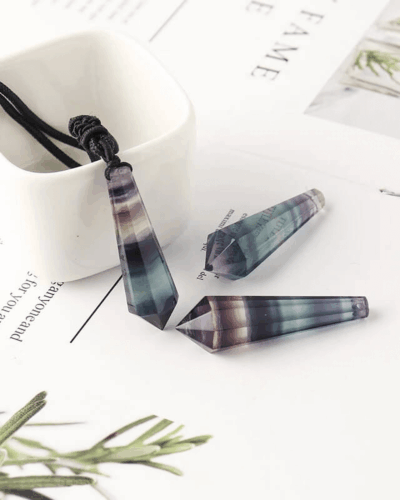 Natural Rainbow Fluorite Crystal Pointed Pendant