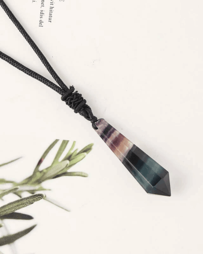 Natural Rainbow Fluorite Crystal Pointed Pendant