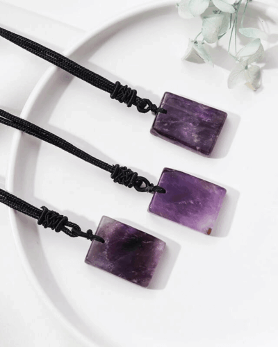 Natural Rectangle Amethyst Pendant Necklace Bulk