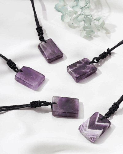 Natural Rectangle Amethyst Pendant Necklace Bulk