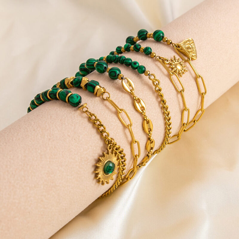 Natural Turquoise Bead Bracelet Stainless Steel show