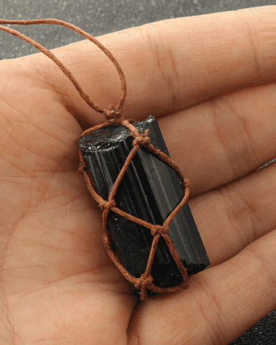 Net Pocket Black Tourmaline Pendant Braided Necklace 5
