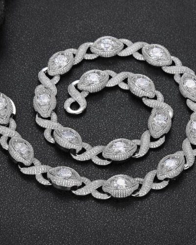 Vaihtoehtoinen näkymä 15mm Infinite Eyes Cuban Chain Link Necklace Bracelet Inlaid Zircon:stä