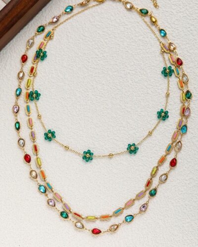 Rainbow Beads Stainless Steel Layered Necklace show