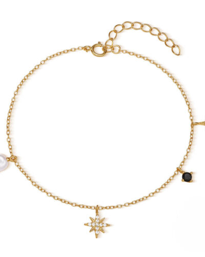 Octagram S925 Silver Bracelet with Pearl Charm GOLD PLATED