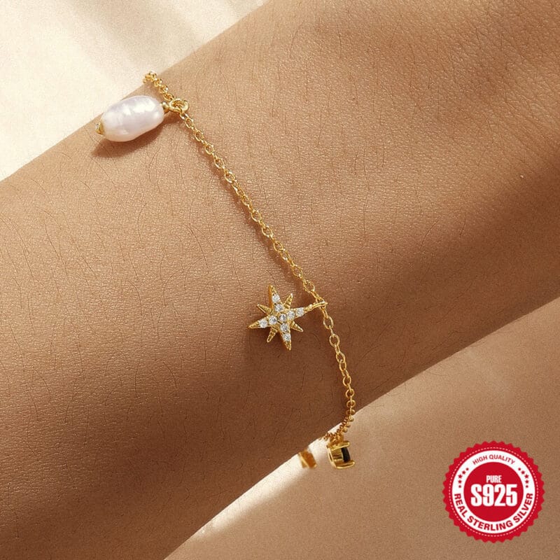 Octagram S925 Silver Bracelet with Pearl Charm 2