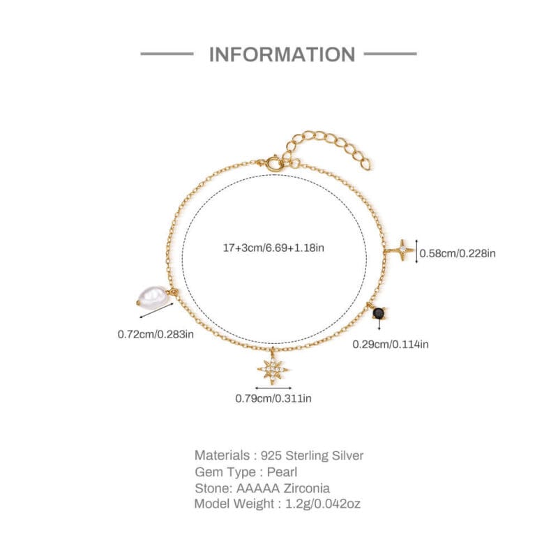 Octagram S925 Silver Bracelet with Pearl Charm 4