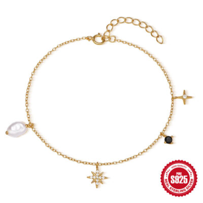 Octagram S925 Silver Bracelet with Pearl Charm show