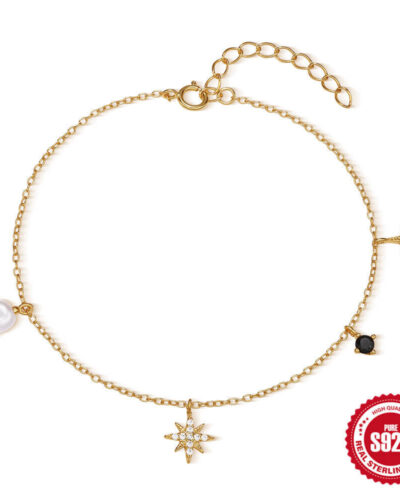 Octagram S925 Silver Bracelet with Pearl Charm show