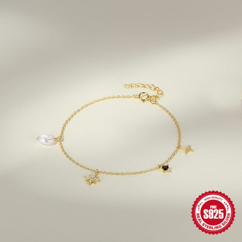 Octagram S925 Silver Bracelet with Pearl Charm 6