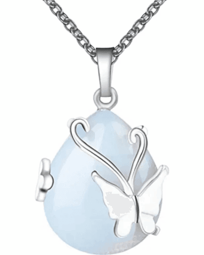 Healing Butterfly Wrapped Crystal Pendant Necklace for Women