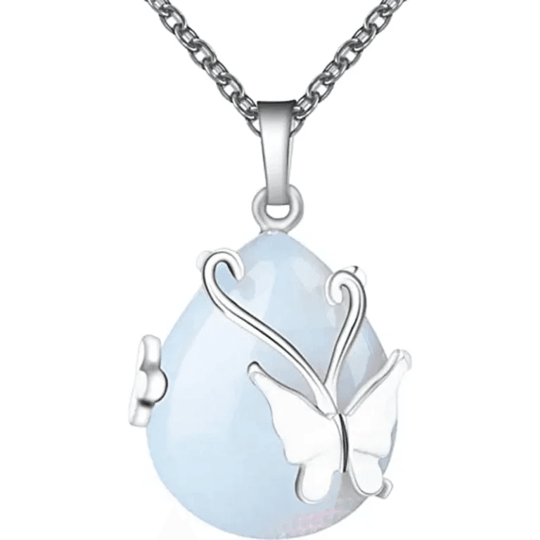 Healing Butterfly Wrapped Crystal Pendant Necklace for Women
